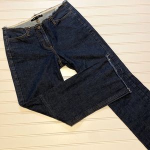 Theory Dark Denim Cropped Jeans Frayed Hem & Waistband Size 4